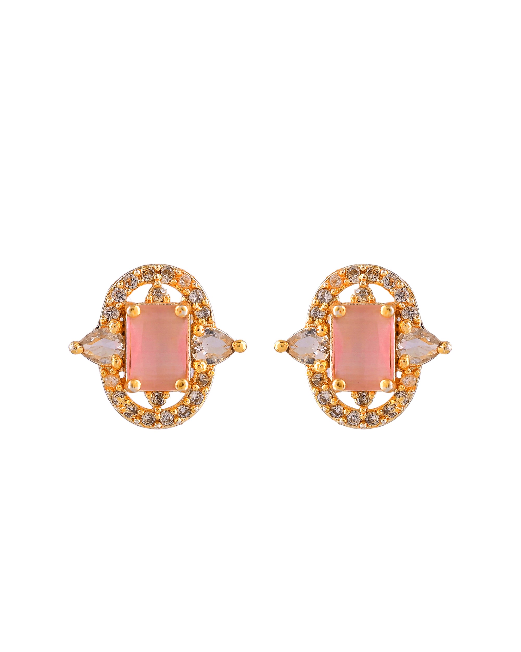 VOJ Gold Plated Baby Pink Rectangular Shaped And Ad Stone Studded Chain Set - Dista