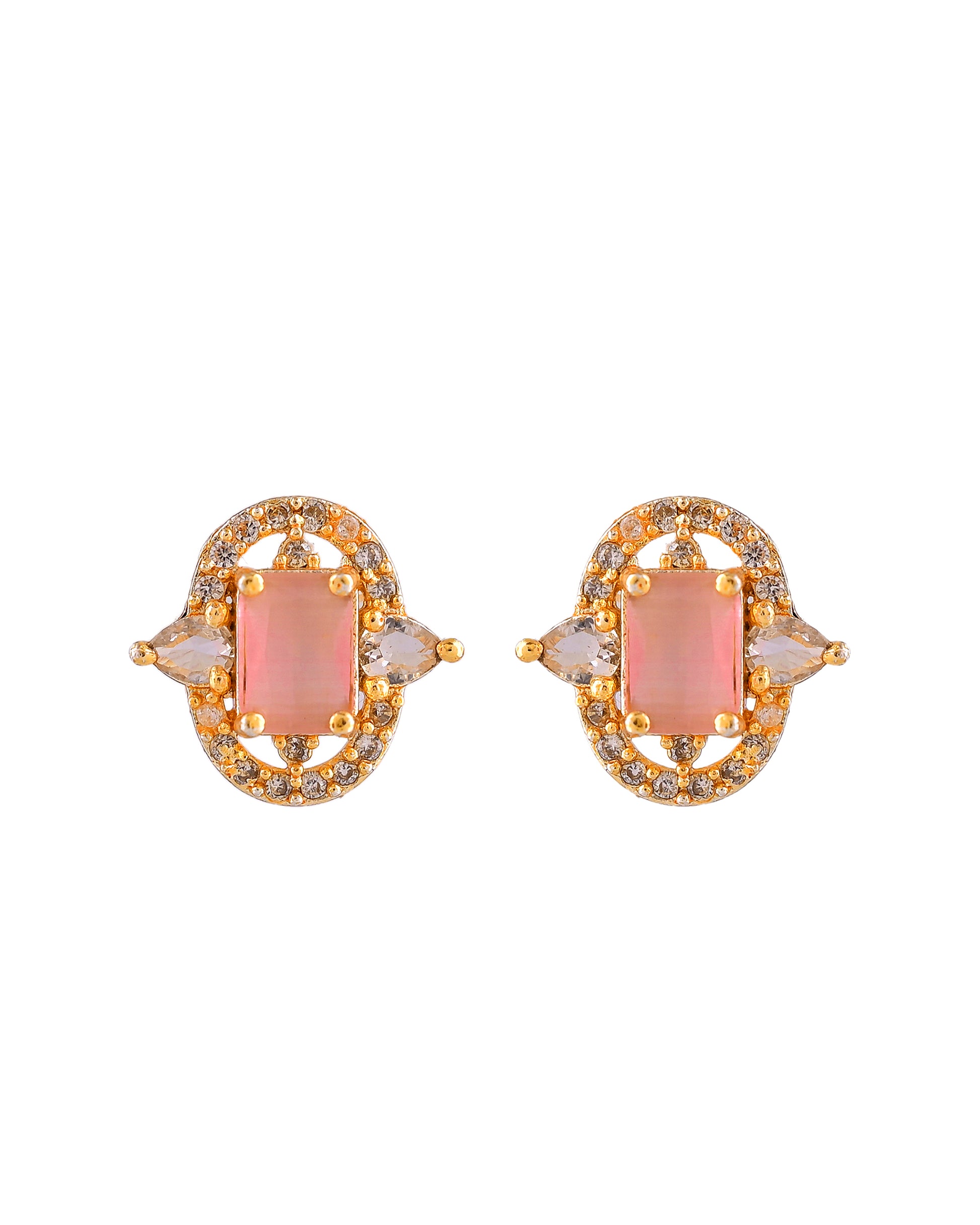 VOJ Gold Plated Baby Pink Rectangular Shaped And Ad Stone Studded Chain Set - Dista