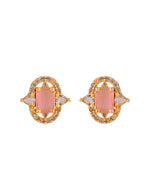 Thumbnail for VOJ Gold Plated Baby Pink Rectangular Shaped And Ad Stone Studded Chain Set - Dista