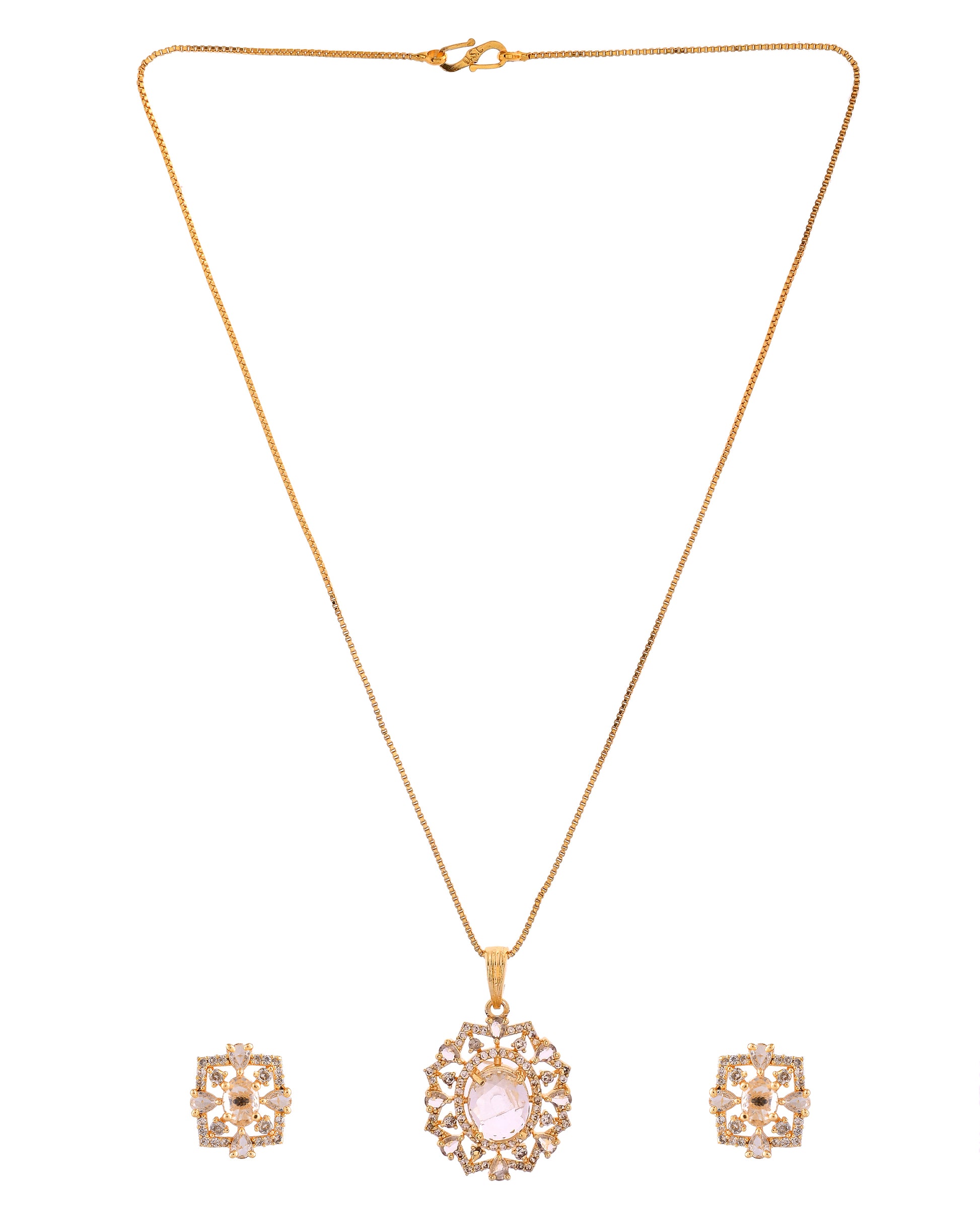 VOJ Gold Toned Circular Shaped Designer Cz Stone Studded Chain Set - Dista