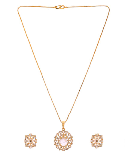 VOJ Gold Toned Circular Shaped Designer Cz Stone Studded Chain Set - Dista