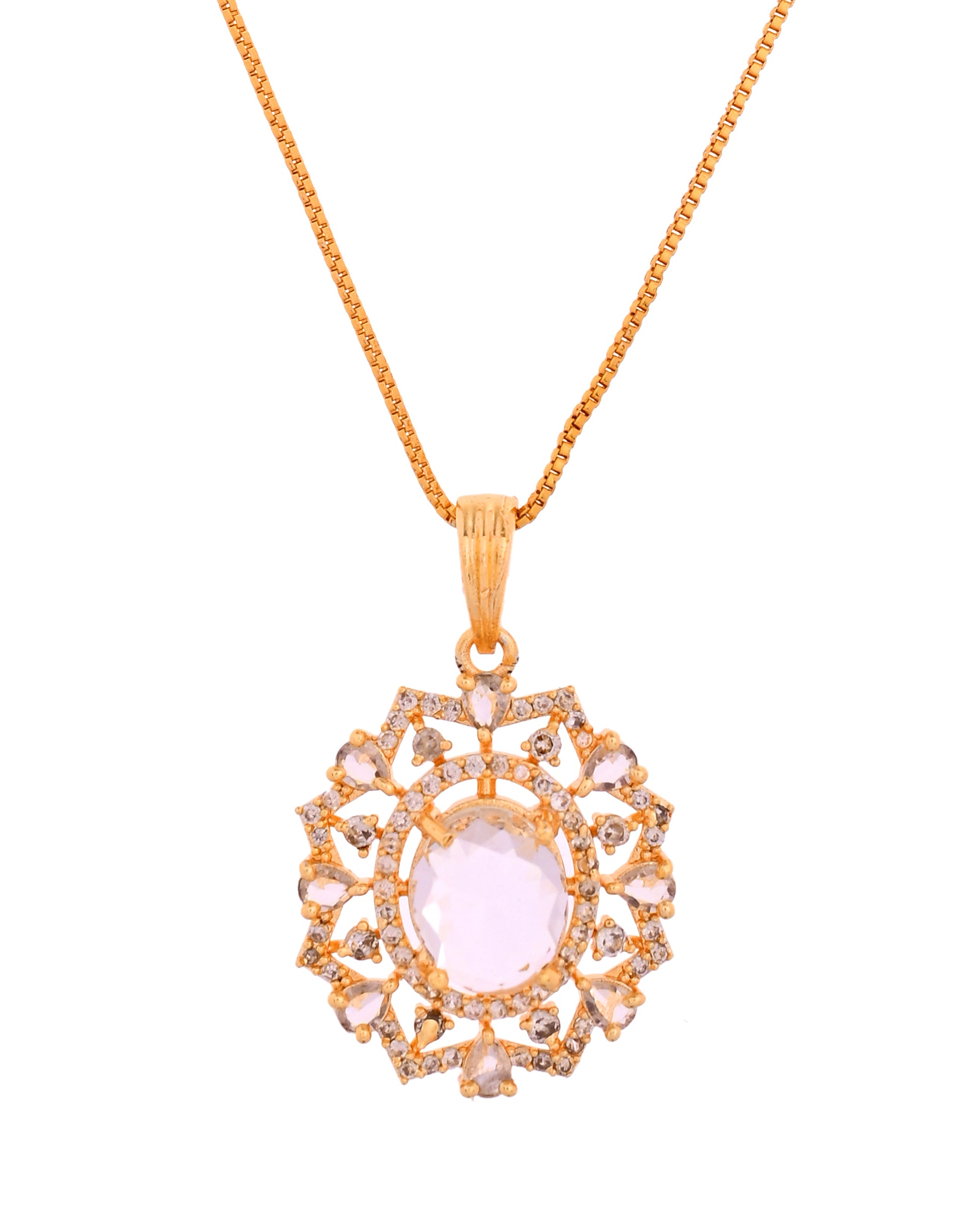 VOJ Gold Toned Circular Shaped Designer Cz Stone Studded Chain Set - Dista