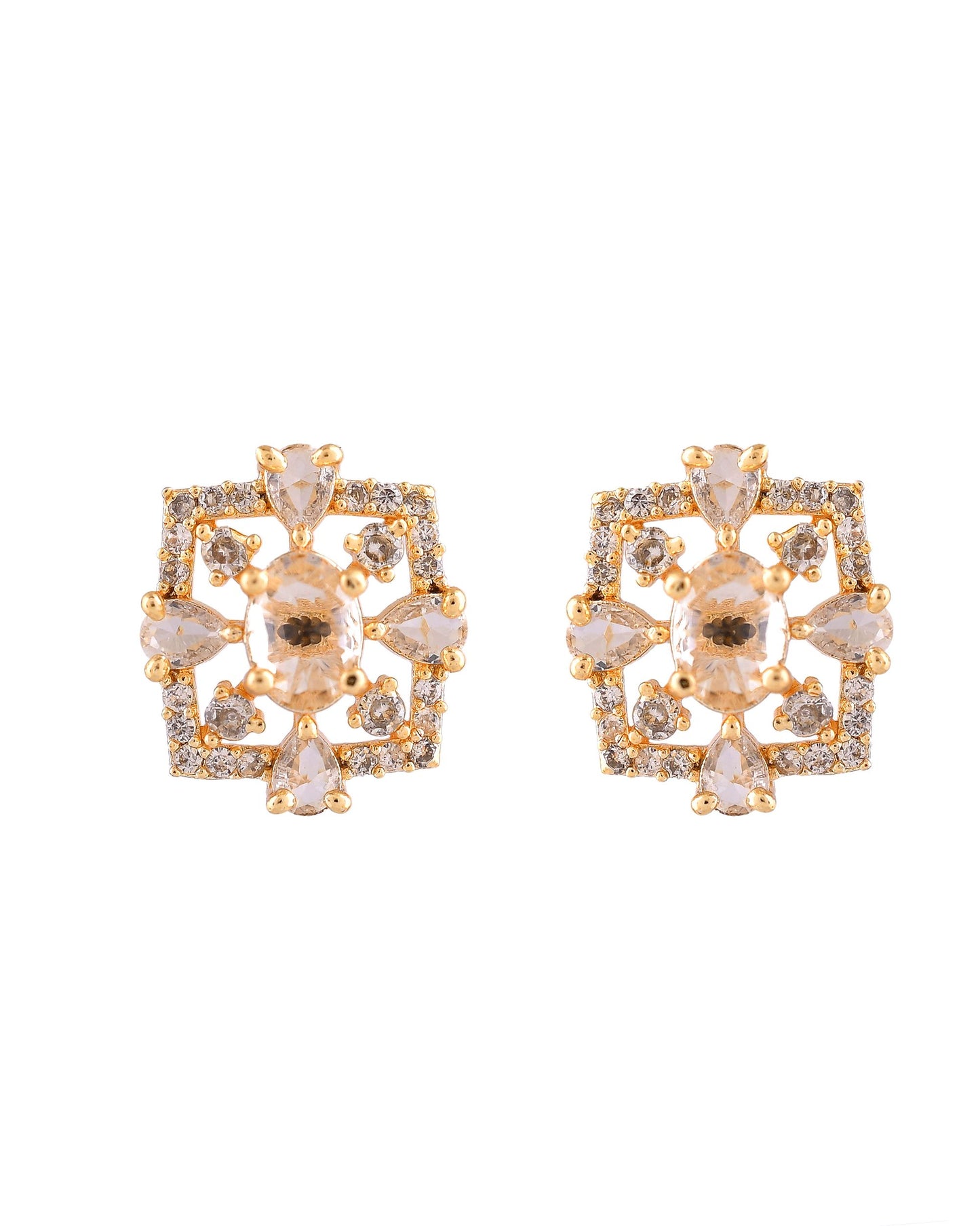 VOJ Gold Toned Circular Shaped Designer Cz Stone Studded Chain Set - Dista