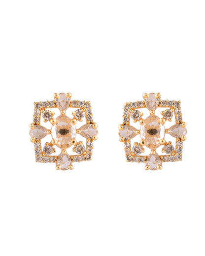 VOJ Gold Toned Circular Shaped Designer Cz Stone Studded Chain Set - Dista