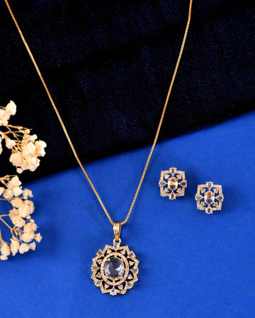 VOJ Gold Toned Circular Shaped Designer Cz Stone Studded Chain Set - Dista