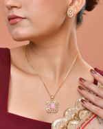 Thumbnail for VOJ Gold Plated Baby Pink Square Ad Stone Studded Chain Set - Dista