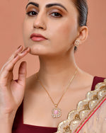 Thumbnail for VOJ Gold Plated Baby Pink Square Ad Stone Studded Chain Set - Dista