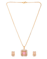 Thumbnail for VOJ Gold Plated Baby Pink Square Ad Stone Studded Chain Set - Dista