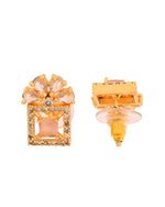 Thumbnail for VOJ Gold Plated Baby Pink Square Ad Stone Studded Chain Set - Dista