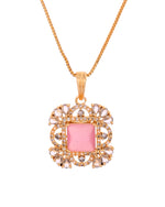 Thumbnail for VOJ Gold Plated Baby Pink Square Ad Stone Studded Chain Set - Dista