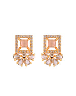 Thumbnail for VOJ Gold Plated Baby Pink Square Ad Stone Studded Chain Set - Dista