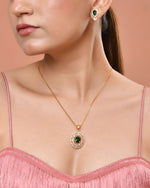 Thumbnail for VOJ Gold Plated Green Oval Shaped Ad Stone Studded Chain Set - Dista