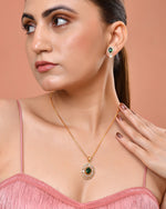 Thumbnail for VOJ Gold Plated Green Oval Shaped Ad Stone Studded Chain Set - Dista
