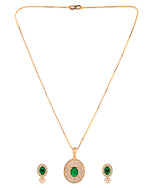 Thumbnail for VOJ Gold Plated Green Oval Shaped Ad Stone Studded Chain Set - Dista