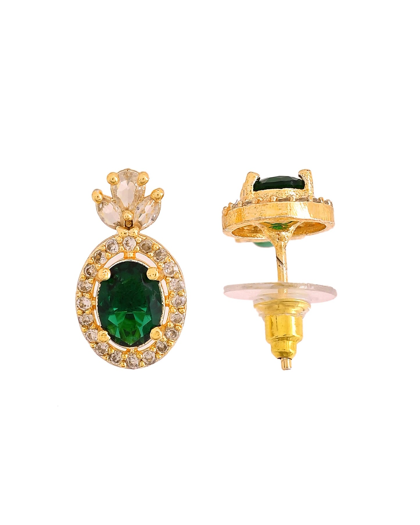 VOJ Gold Plated Green Oval Shaped Ad Stone Studded Chain Set - Dista