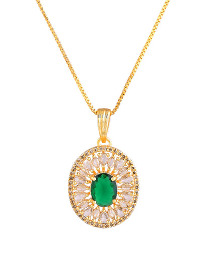 VOJ Gold Plated Green Oval Shaped Ad Stone Studded Chain Set - Dista