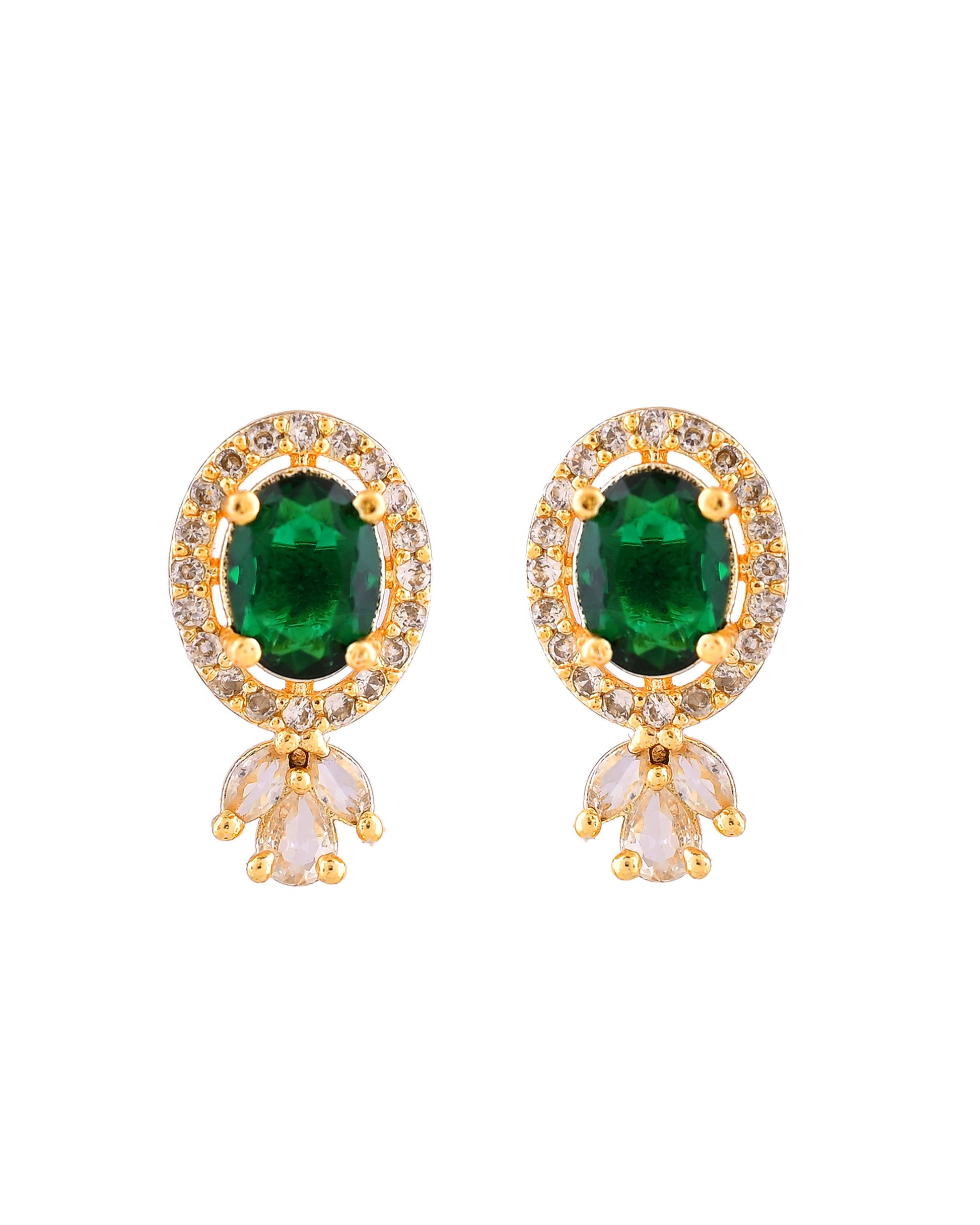 VOJ Gold Plated Green Oval Shaped Ad Stone Studded Chain Set - Dista