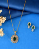 VOJ Gold Plated Green Oval Shaped Ad Stone Studded Chain Set - Dista