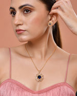 Thumbnail for VOJ Gold Plated Blue Circular Stone Studded Floral Ad Chain Set - Dista