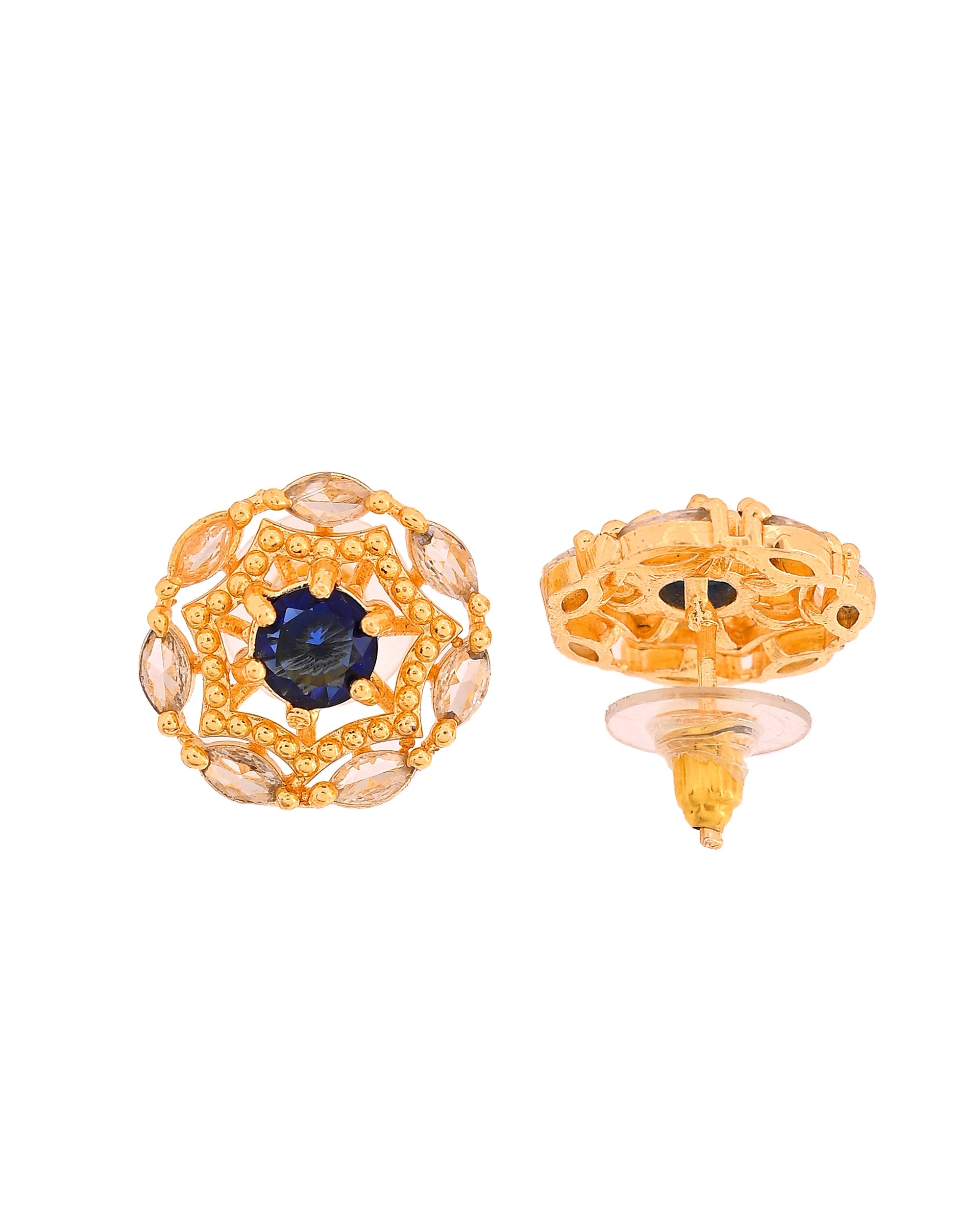 VOJ Gold Plated Blue Circular Stone Studded Floral Ad Chain Set - Dista