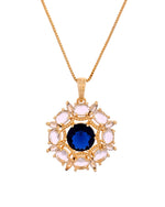 Thumbnail for VOJ Gold Plated Blue Circular Stone Studded Floral Ad Chain Set - Dista