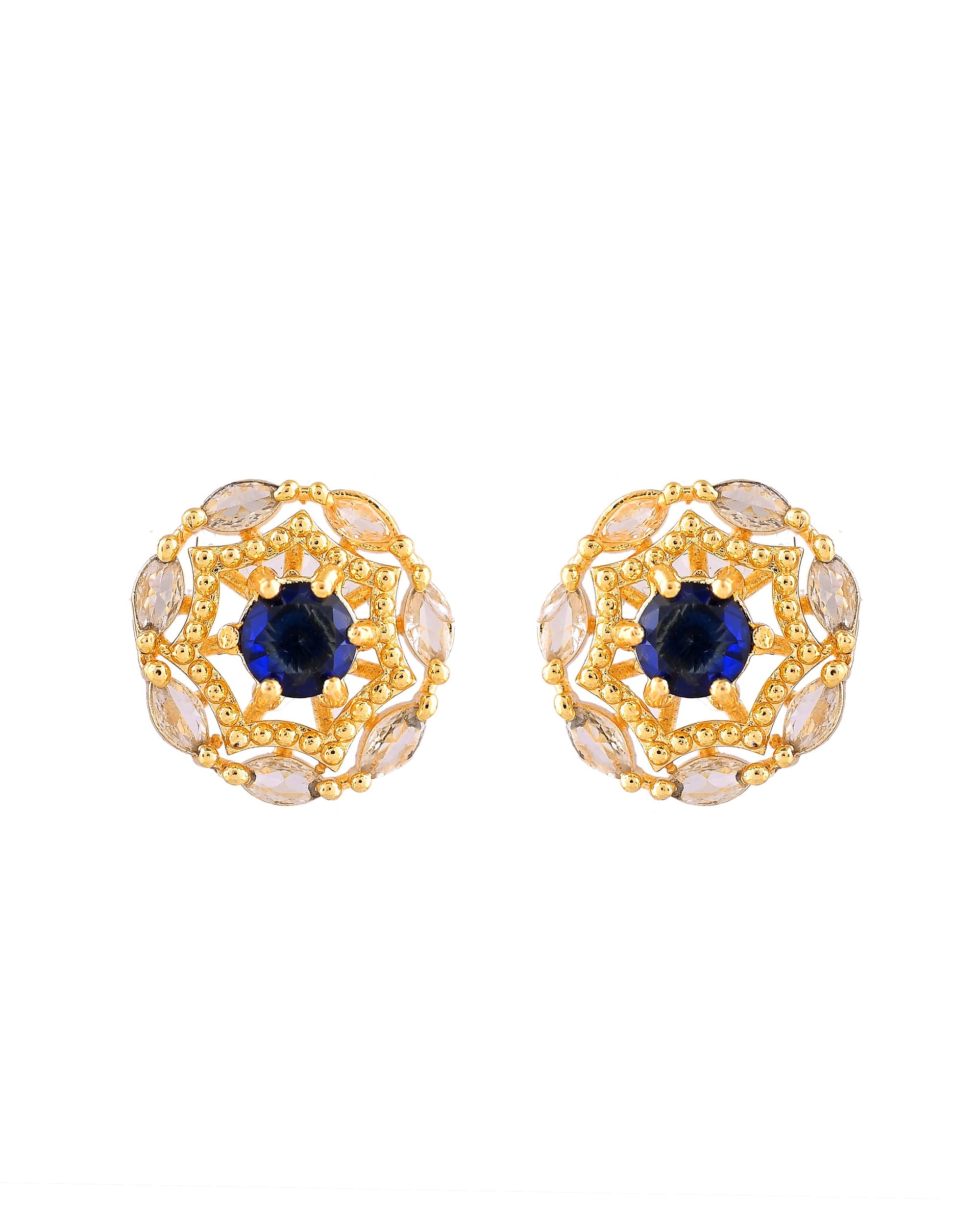 VOJ Gold Plated Blue Circular Stone Studded Floral Ad Chain Set - Dista