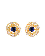 Thumbnail for VOJ Gold Plated Blue Circular Stone Studded Floral Ad Chain Set - Dista