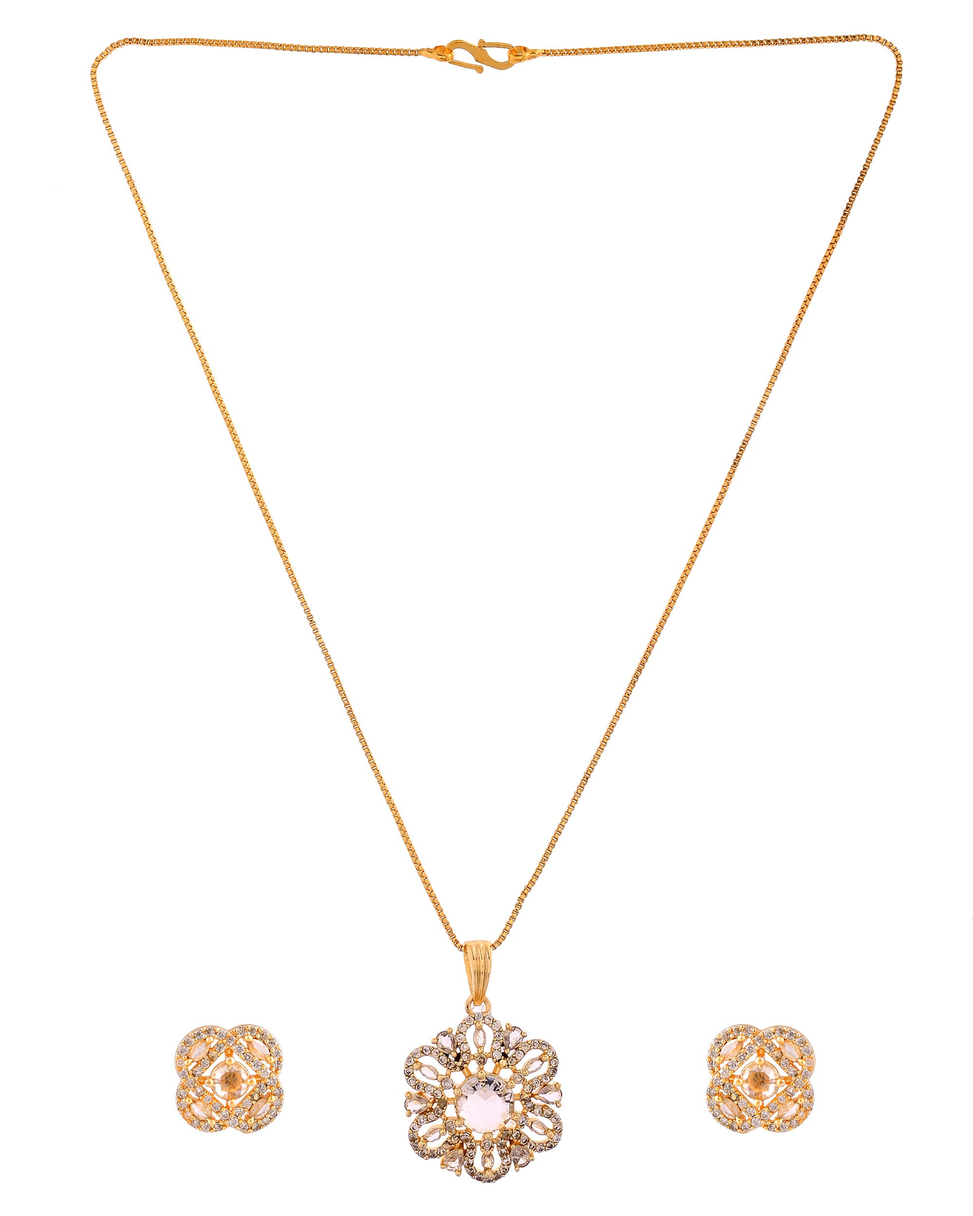 VOJ Gold Plated Circular Ad Stone Studded Chain Set
