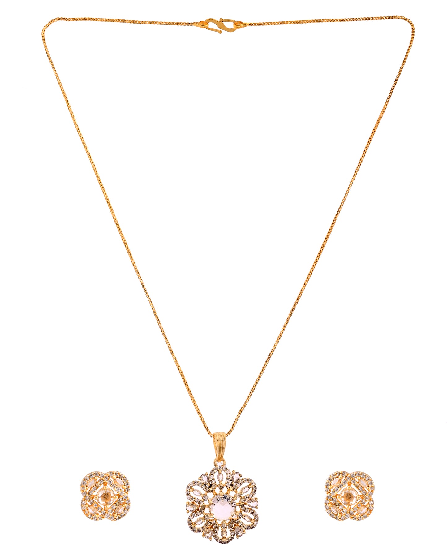 VOJ Gold Plated Circular Ad Stone Studded Chain Set - Dista