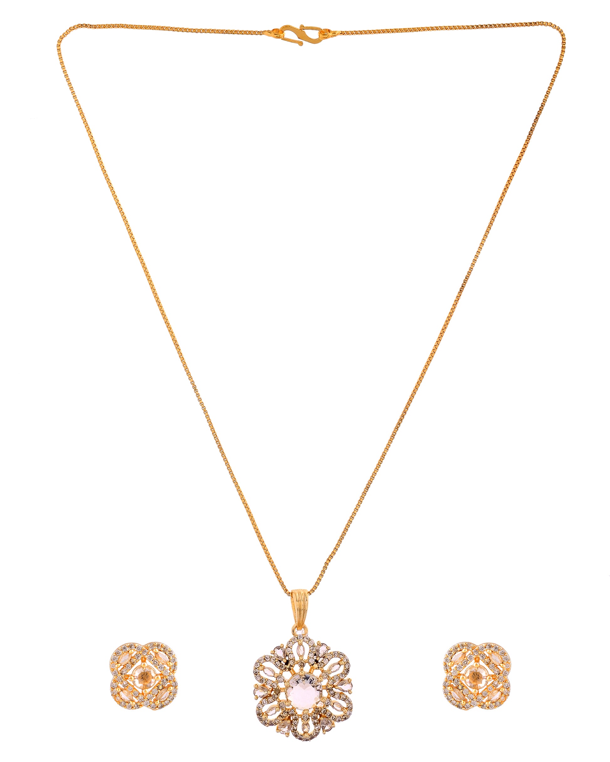 VOJ Gold Plated Circular Ad Stone Studded Chain Set - Dista
