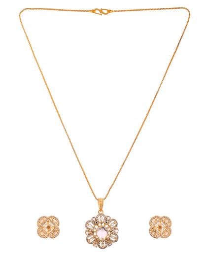 VOJ Gold Plated Circular Ad Stone Studded Chain Set - Dista