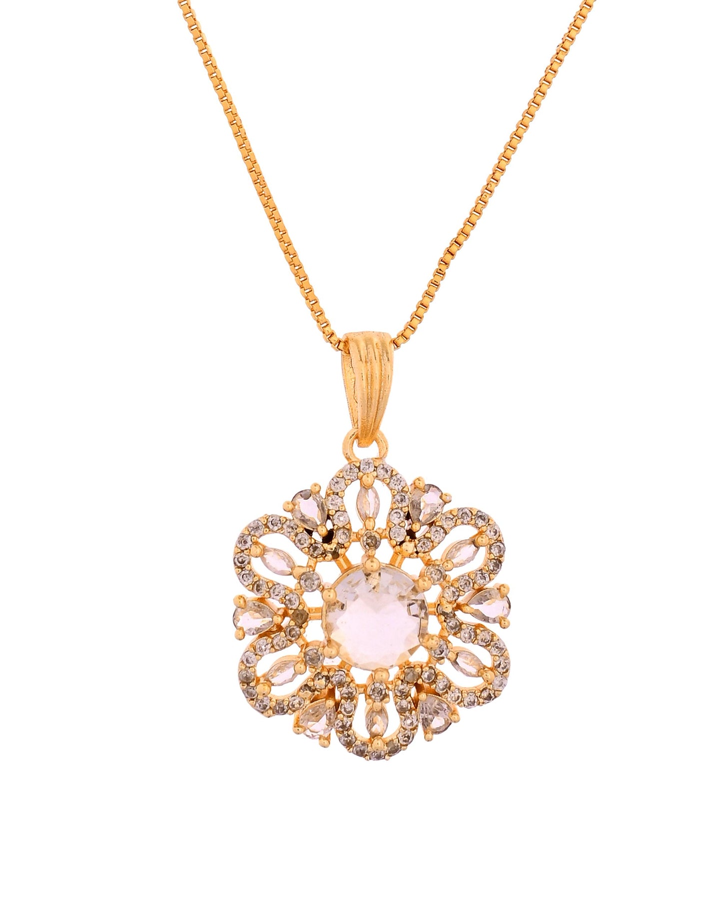 VOJ Gold Plated Circular Ad Stone Studded Chain Set - Dista