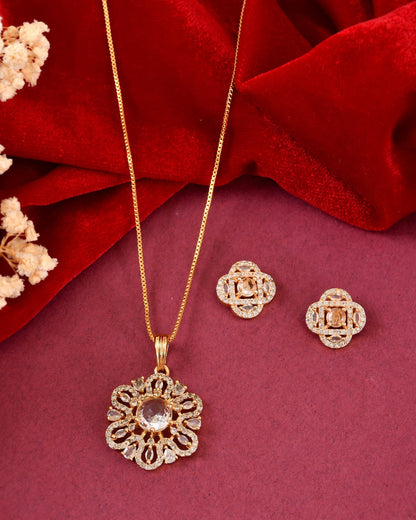 VOJ Gold Plated Circular Ad Stone Studded Chain Set - Dista