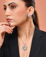 Thumbnail for VOJ Silver Plated Circular Stone Studded Floral Shaped Ad Chain Set - Dista