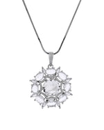 Thumbnail for VOJ Silver Plated Circular Stone Studded Floral Shaped Ad Chain Set - Dista
