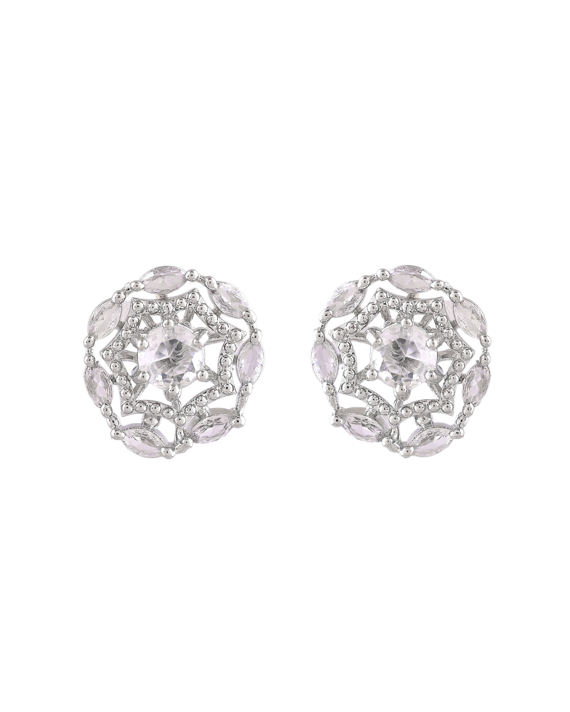 VOJ Silver Plated Circular Stone Studded Floral Shaped Ad Chain Set - Dista