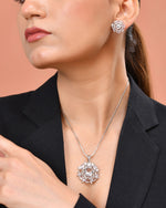 Thumbnail for VOJ Silver Plated Circular Stone Studded Sun Shaped Ad Pendant With Chain Set - Dista
