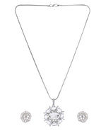 Thumbnail for VOJ Silver Plated Circular Stone Studded Sun Shaped Ad Pendant With Chain Set - Dista
