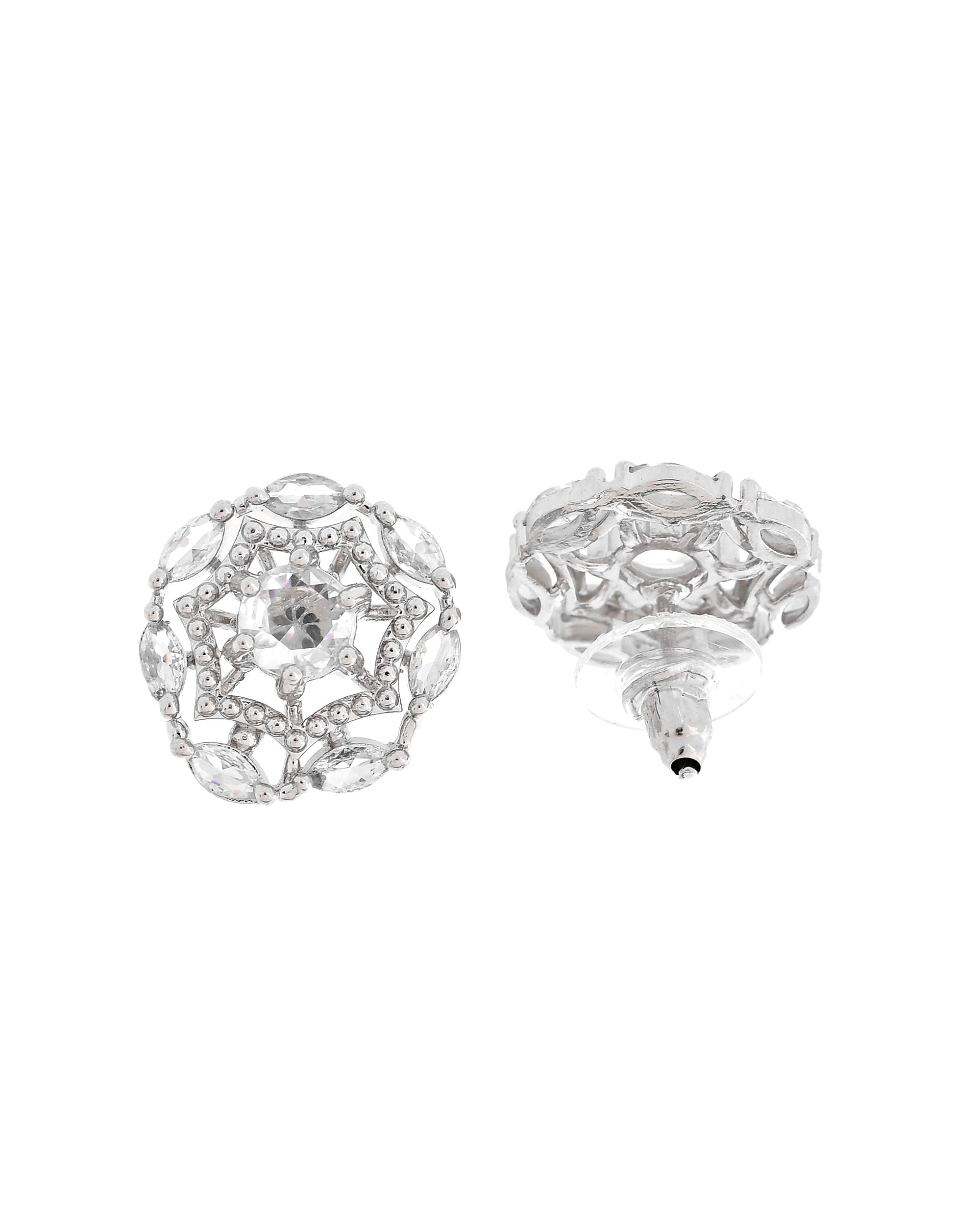 VOJ Silver Plated Circular Stone Studded Sun Shaped Ad Pendant With Chain Set - Dista