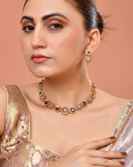 Thumbnail for VOJ Gold Tone Floral With Ruby Red Stone Ad Necklace Set - Dista