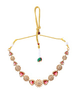 Thumbnail for VOJ Gold Tone Floral With Ruby Red Stone Ad Necklace Set - Dista