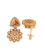 Thumbnail for VOJ Gold Tone Floral With Ruby Red Stone Ad Necklace Set - Dista