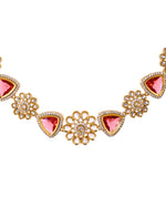 Thumbnail for VOJ Gold Tone Floral With Ruby Red Stone Ad Necklace Set - Dista