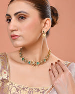 Thumbnail for VOJ Gold Tone Floral With Teal Green Stone Ad Necklace Set