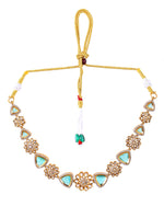Thumbnail for VOJ Gold Tone Floral With Teal Green Stone Ad Necklace Set