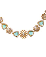 Thumbnail for VOJ Gold Tone Floral With Teal Green Stone Ad Necklace Set