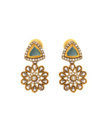 Thumbnail for VOJ Gold Tone Floral With Teal Green Stone Ad Necklace Set