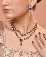 Thumbnail for VOJ Gold Plated Dual Layer Blue Stone Studded Jewellery Set - Dista