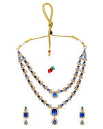 Thumbnail for VOJ Gold Plated Dual Layer Blue Stone Studded Jewellery Set - Dista