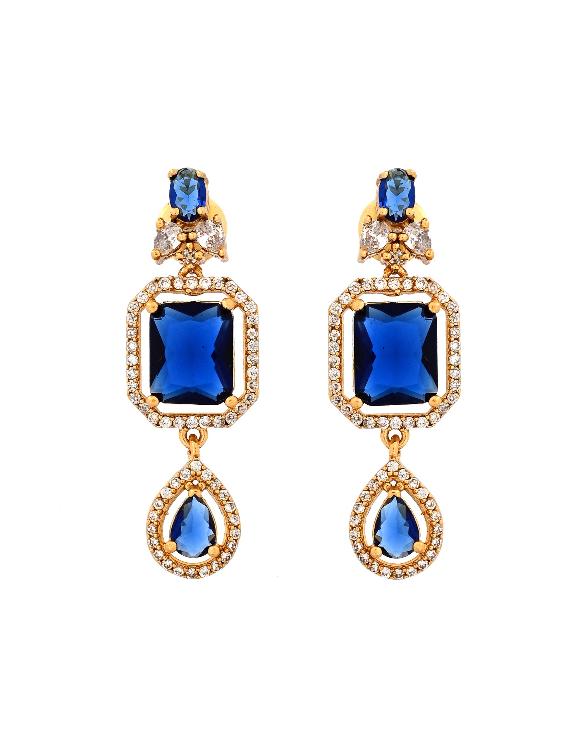 VOJ Gold Plated Dual Layer Blue Stone Studded Jewellery Set - Dista